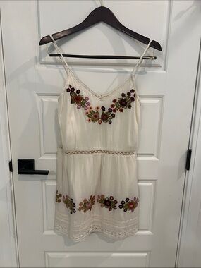 Tularosa Cream Mini Dress with Multicolor Floral Embroidery